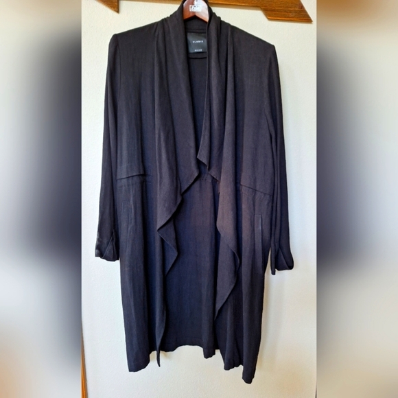 Elodie Womens Open Drape Wrap mid length Cardigan. Black. Linen Blend. Size M - Picture 1 of 8